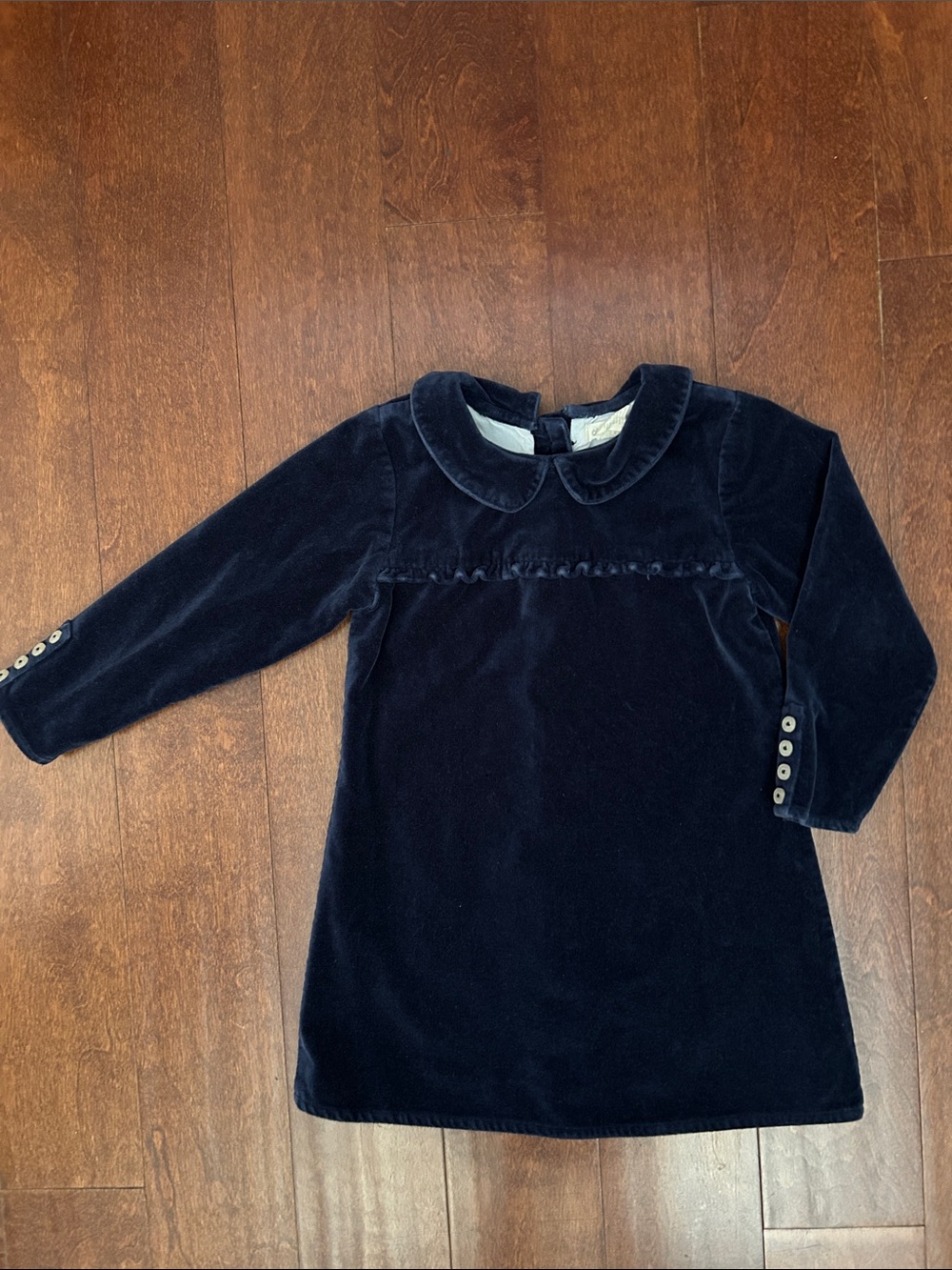 Olive Juice Girls Navy Velvet Long-Sleeve Peter Pan Collar Dress, Size 5
